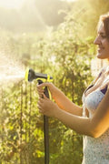 75 FT expandable black garden hose with yellow nozzle and hanger
Flexible garden hose kit with spray nozzle and connectors
75 foot tangle-free garden hose set for outdoor watering
Expandable hose retracts after use with wall hanger
4-in-1 lightweight hose kit with storage and accessories