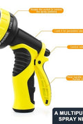75 FT expandable black garden hose with yellow nozzle and hanger
Flexible garden hose kit with spray nozzle and connectors
75 foot tangle-free garden hose set for outdoor watering
Expandable hose retracts after use with wall hanger
4-in-1 lightweight hose kit with storage and accessories