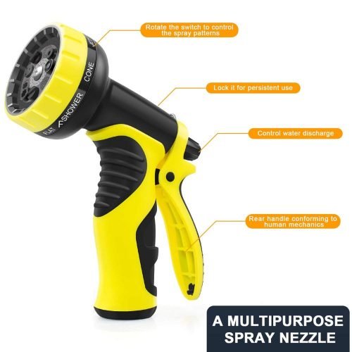 75 FT expandable black garden hose with yellow nozzle and hanger
Flexible garden hose kit with spray nozzle and connectors
75 foot tangle-free garden hose set for outdoor watering
Expandable hose retracts after use with wall hanger
4-in-1 lightweight hose kit with storage and accessories