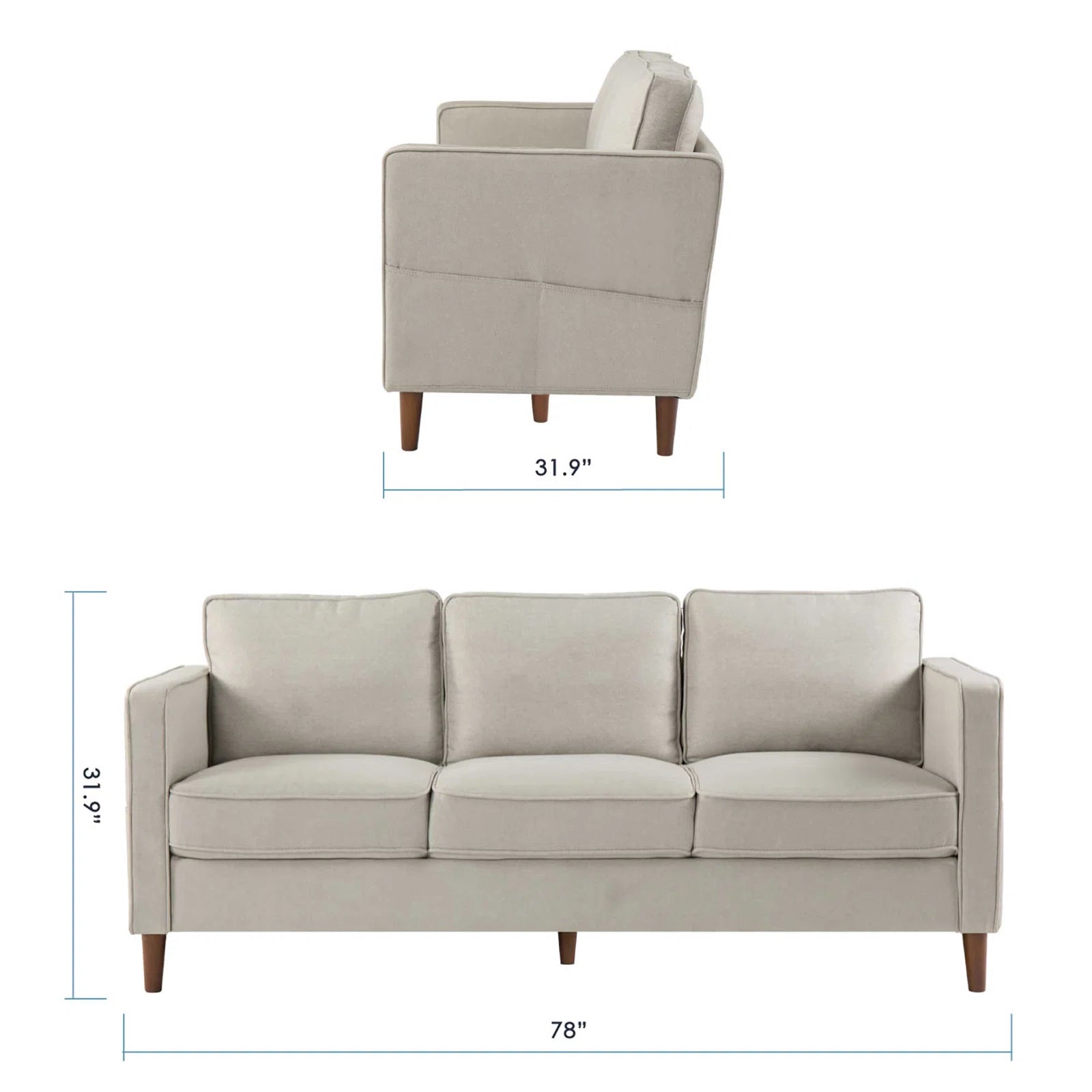 78” Modern Square Arm Couch – Front Room Setup
Dusty Blue Square Arm Sofa – Minimalist Interior
Armrest Storage Pockets on Modern Sofa – Close-Up
Side Angle of Compact 3-Seater Couch
Contemporary Sofa with Solid Wood Frame – Living Room View