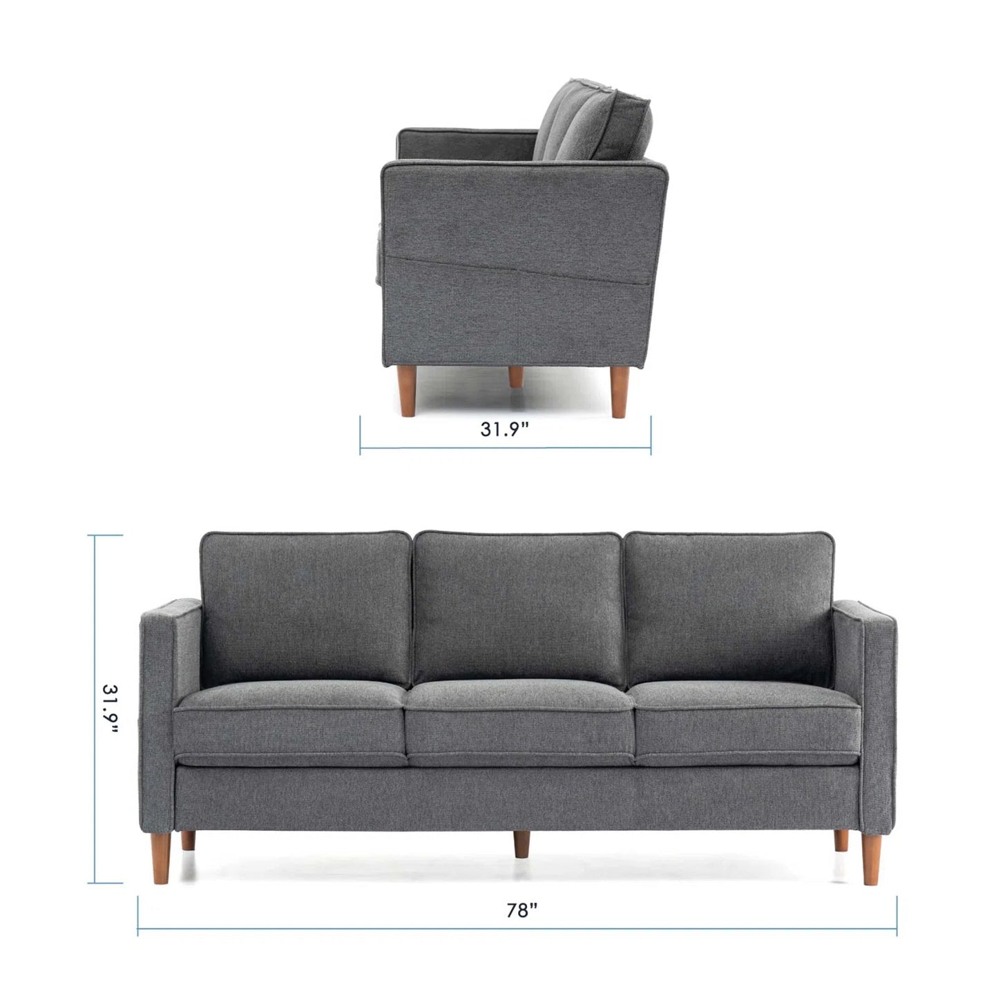 New 78" Modern Square Arm Couch – Stylish Living Room Sofa BT2552 - with Dark Gray | Sold by Uncle Wiener's Wholesale