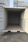 Gray 7FT steel office container with side door and windows
Interior view of 12FT jobsite office sea container
Office container unit with swing door and locking system
Plywood flooring inside portable office container
Security window with locking bar on steel sea container