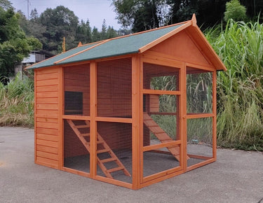 8-chicken wooden coop with nesting box and pull-out tray for backyard use
