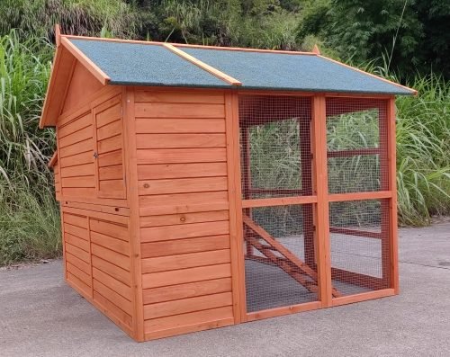 8-chicken wooden coop with nesting box and pull-out tray for backyard use
