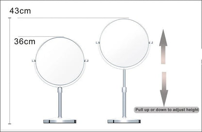 "8-Inch Double-Sided Vanity Mirror with 1X and 10X Magnification"

"360 Degree Rotating Makeup Mirror on Countertop"

"Iron-Coated Makeup Mirror with Non-Slip Base"

"Closeup View of 10X Magnification Vanity Mirror"

"Freestanding Rotating Makeup Mirror for Skincare and Grooming"