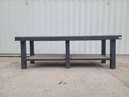 Heavy-duty steel welding table – 8 FT version
Side angle view of the 10 FT steel workbench
Industrial fabrication bench close-up
Front view showing welded leg design
Multiple steel tables in workshop setting