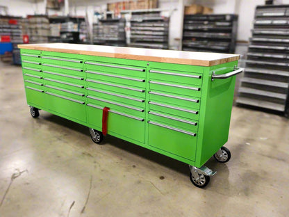 8FT Fatboy industrial tool bench with drawers and USB ports
Heavy-duty 24-drawer tool bench with stainless steel finish
Workshop organization tool bench with hardwood top
Mobile workbench with caster wheels and lockable drawers