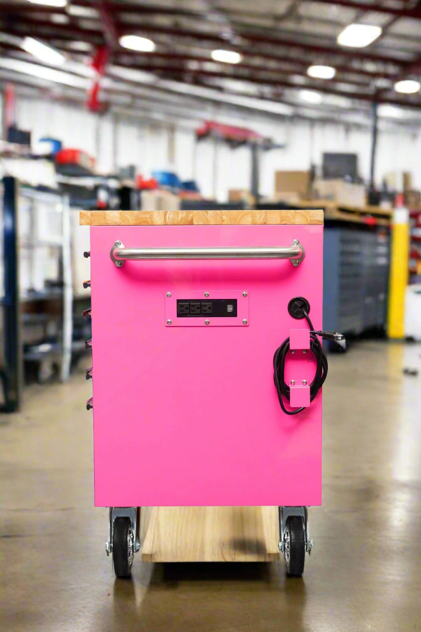 8FT Fatboy industrial tool bench with drawers and USB ports
Heavy-duty 24-drawer tool bench with stainless steel finish
Workshop organization tool bench with hardwood top
Mobile workbench with caster wheels and lockable drawers