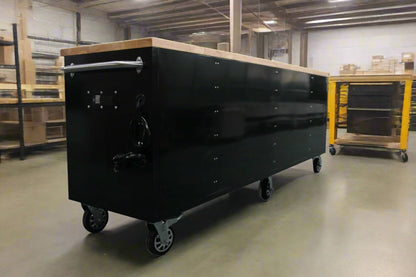 8FT Fatboy industrial tool bench with drawers and USB ports
Heavy-duty 24-drawer tool bench with stainless steel finish
Workshop organization tool bench with hardwood top
Mobile workbench with caster wheels and lockable drawers