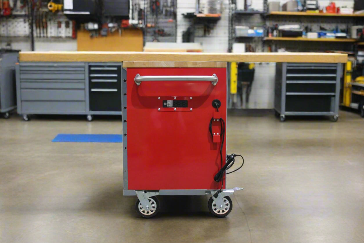 8FT Fatboy industrial tool bench with drawers and USB ports
Heavy-duty 24-drawer tool bench with stainless steel finish
Workshop organization tool bench with hardwood top
Mobile workbench with caster wheels and lockable drawers