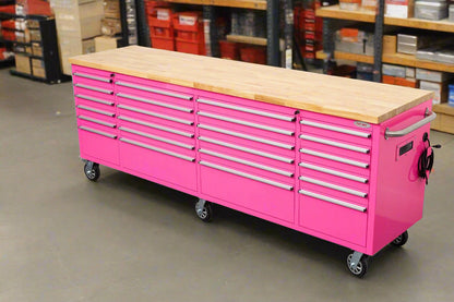 8FT Fatboy industrial tool bench with drawers and USB ports
Heavy-duty 24-drawer tool bench with stainless steel finish
Workshop organization tool bench with hardwood top
Mobile workbench with caster wheels and lockable drawers