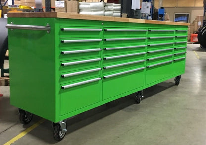 8FT Fatboy industrial tool bench with drawers and USB ports
Heavy-duty 24-drawer tool bench with stainless steel finish
Workshop organization tool bench with hardwood top
Mobile workbench with caster wheels and lockable drawers