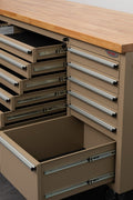 8FT Fatboy industrial tool bench with drawers and USB ports
Heavy-duty 24-drawer tool bench with stainless steel finish
Workshop organization tool bench with hardwood top
Mobile workbench with caster wheels and lockable drawers