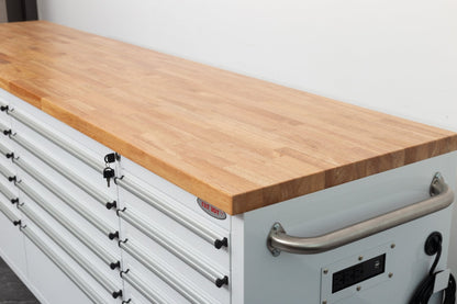8FT Fatboy industrial tool bench with drawers and USB ports
Heavy-duty 24-drawer tool bench with stainless steel finish
Workshop organization tool bench with hardwood top
Mobile workbench with caster wheels and lockable drawers