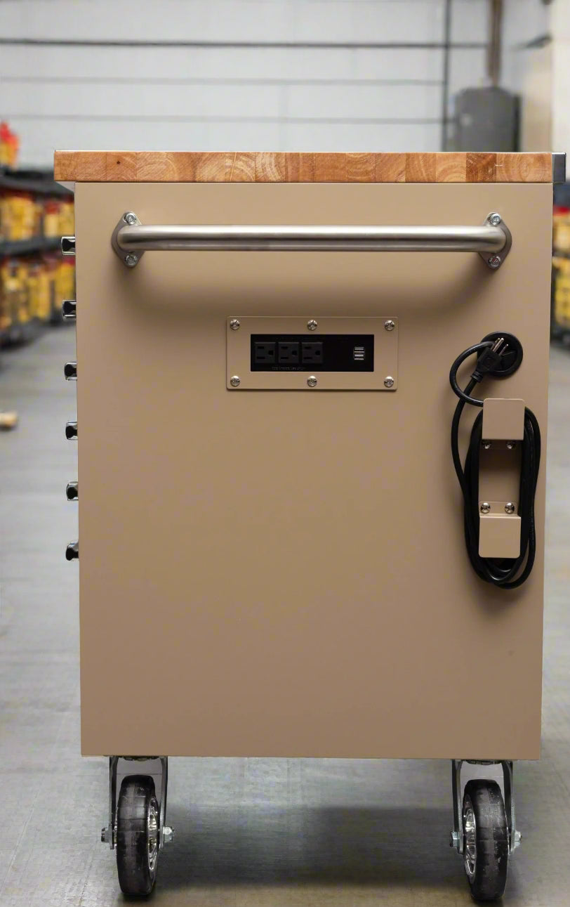 8FT Fatboy industrial tool bench with drawers and USB ports
Heavy-duty 24-drawer tool bench with stainless steel finish
Workshop organization tool bench with hardwood top
Mobile workbench with caster wheels and lockable drawers