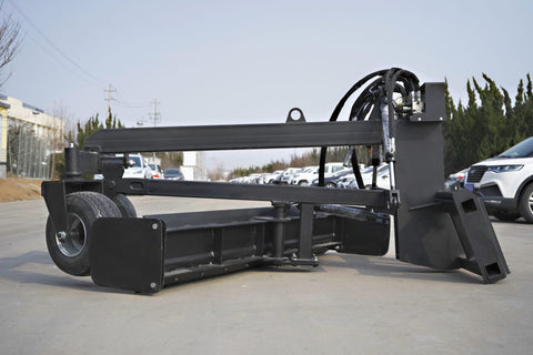 8FT Skid Steer Hydraulic Land Grader with Blade Tilt
Side View of Land Grader Attachment for Skid Steer
Blade Edge and Pneumatic Tires of Hydraulic Grader
In-Cab Controlled Land Grader Mounted on Skid Steer
Land Grading Attachment with Adjustable Angle and Tilt
