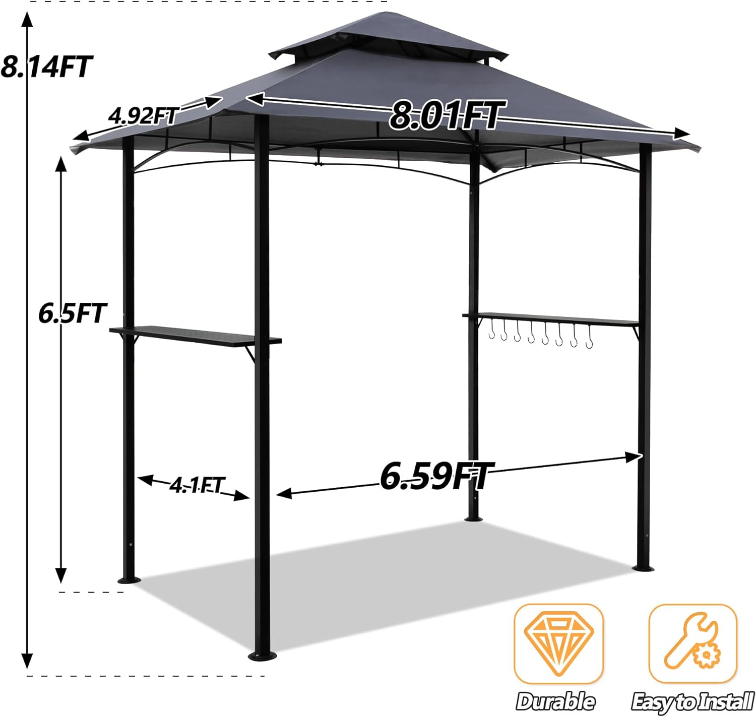 New 8 ft x 5 ft Grill Gazebo BBQ Canopy with LED Lights & Side Shelves | SKU: S1248 - with | Sold by Uncle Wiener's Wholesale