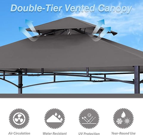 New 8 ft x 5 ft Grill Gazebo BBQ Canopy with LED Lights & Side Shelves | SKU: S1248 - with | Sold by Uncle Wiener's Wholesale