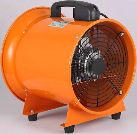 8-inch high velocity ventilation blower with flexible PVC duct
Industrial orange exhaust fan with 2800 RPM motor
Portable ducted ventilation fan for workshops and tunnels
2295 CFM heavy-duty blower with steel housing