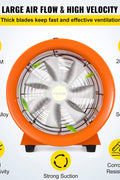 8-inch high velocity ventilation blower with flexible PVC duct
Industrial orange exhaust fan with 2800 RPM motor
Portable ducted ventilation fan for workshops and tunnels
2295 CFM heavy-duty blower with steel housing
