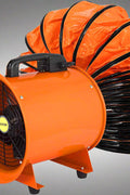 8-inch high velocity ventilation blower with flexible PVC duct
Industrial orange exhaust fan with 2800 RPM motor
Portable ducted ventilation fan for workshops and tunnels
2295 CFM heavy-duty blower with steel housing