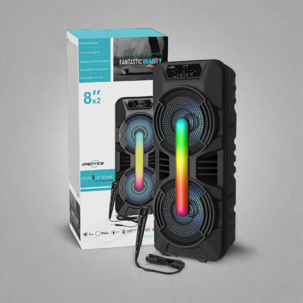 “8 inch Bluetooth speaker with microphone input and USB/TF/FM playback”

“Rechargeable portable party speaker with handle – GTS1702”

“Bluetooth speaker system with dual 10W output and built-in display”

“Multi-input speaker with USB, FM, AUX, and SD card support”

“Mic-ready portable Bluetooth speaker for karaoke and events”