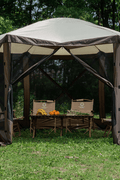 8-person pop-up camping screen tent with mesh and UV protection

hexagon-shaped 12x12 ft canopy gazebo for outdoor camping

brown outdoor screen house with zippered doors and airflow windows

Easy setup pop-up tent for backyard and picnic

camping gazebo with mesh sides for insect protection