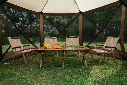 8-person pop-up camping screen tent with mesh and UV protection

hexagon-shaped 12x12 ft canopy gazebo for outdoor camping

brown outdoor screen house with zippered doors and airflow windows

Easy setup pop-up tent for the backyard and picnic

camping gazebo with mesh sides for insect protection