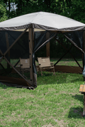 8-person pop-up camping screen tent with mesh and UV protection

hexagon-shaped 12x12 ft canopy gazebo for outdoor camping

brown outdoor screen house with zippered doors and airflow windows

Easy setup pop-up tent for the backyard and picnic

camping gazebo with mesh sides for insect protection