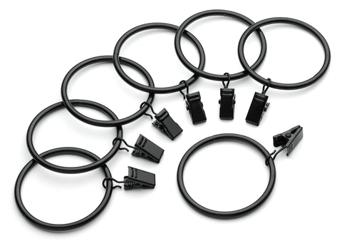 New 8 - Piece Black Curtain Rings with Clips – Metal Drapery Hooks for Easy Hanging - with | Sold by Uncle Wiener's Wholesale