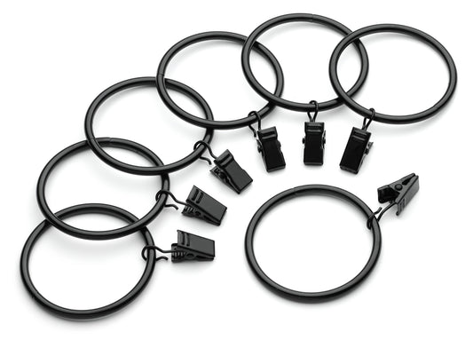 New 8 - Piece Black Curtain Rings with Clips – Metal Drapery Hooks for Easy Hanging - with | Sold by Uncle Wiener's Wholesale