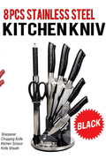 New 8 - Piece Stainless Steel Knife Set – Kitchen Cutlery Set with Ergonomic Handles - with Red | Sold by Uncle Wiener's Wholesale