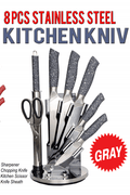 New 8 - Piece Stainless Steel Knife Set – Kitchen Cutlery Set with Ergonomic Handles - with Red | Sold by Uncle Wiener's Wholesale