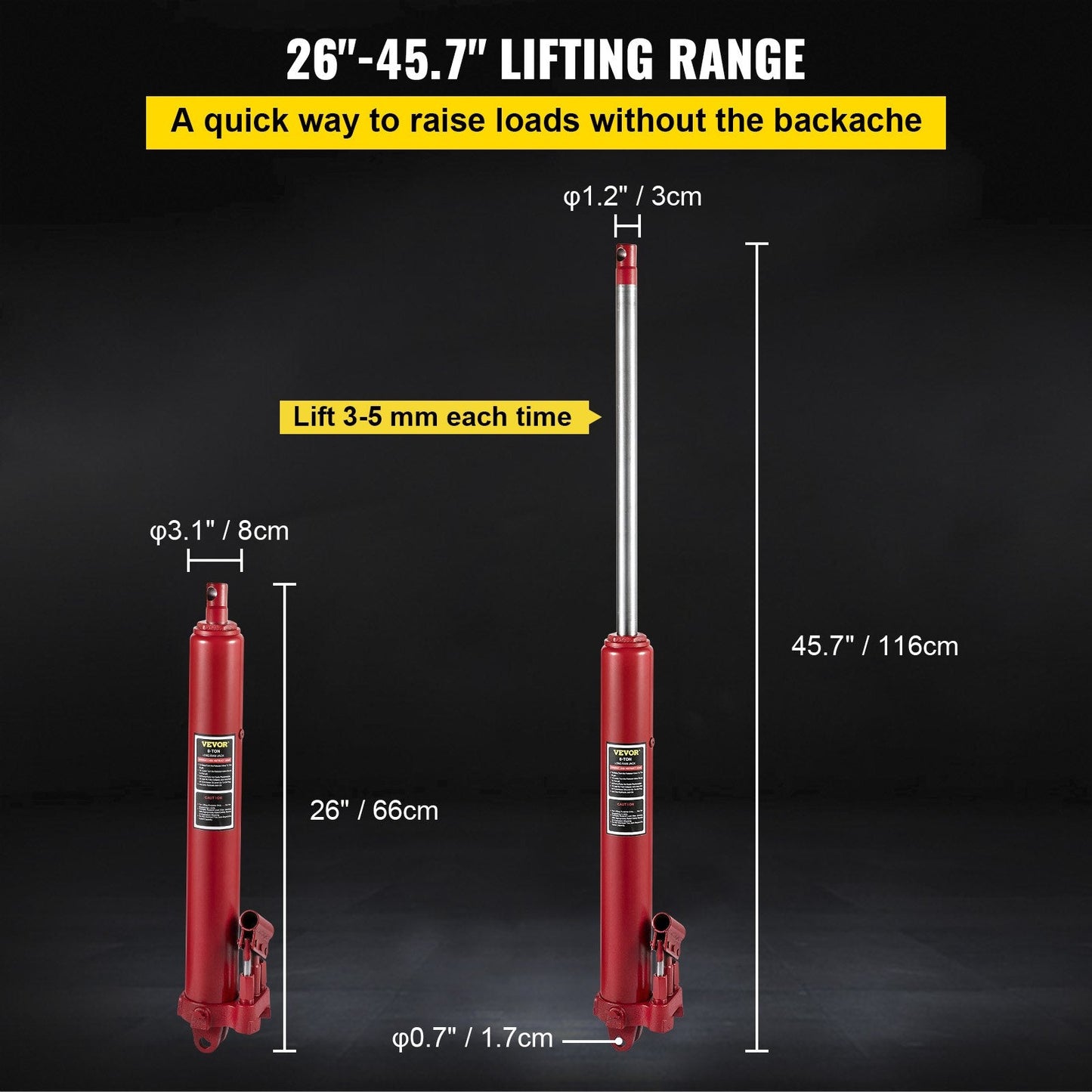 8-Ton Long Ram Hydraulic Jack – Full Side View in Red
Hydraulic Long Ram Jack – Pump Handle and Cylinder Detail
Heavy-Duty 8 Ton Jack – Top Cap and Piston Close-Up
Red Steel Long Ram Jack – Mounted on Engine Hoist Setup
Shop Crane Hydraulic Jack – Long Stroke Adjustment View