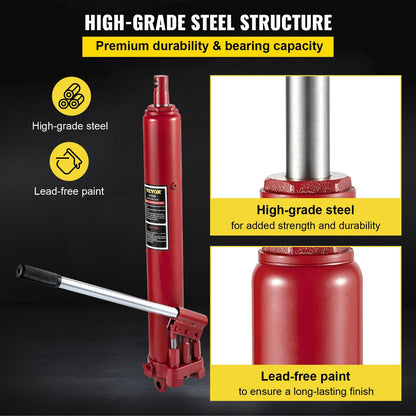8-Ton Long Ram Hydraulic Jack – Full Side View in Red
Hydraulic Long Ram Jack – Pump Handle and Cylinder Detail
Heavy-Duty 8 Ton Jack – Top Cap and Piston Close-Up
Red Steel Long Ram Jack – Mounted on Engine Hoist Setup
Shop Crane Hydraulic Jack – Long Stroke Adjustment View