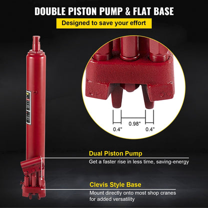 8-Ton Long Ram Hydraulic Jack – Full Side View in Red
Hydraulic Long Ram Jack – Pump Handle and Cylinder Detail
Heavy-Duty 8 Ton Jack – Top Cap and Piston Close-Up
Red Steel Long Ram Jack – Mounted on Engine Hoist Setup
Shop Crane Hydraulic Jack – Long Stroke Adjustment View