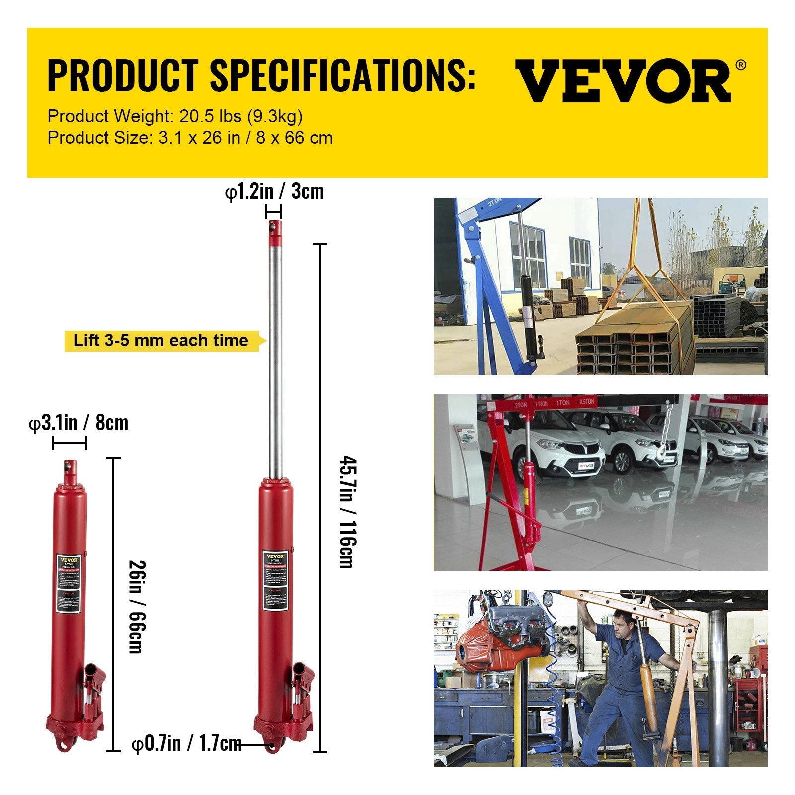 8-Ton Long Ram Hydraulic Jack – Full Side View in Red
Hydraulic Long Ram Jack – Pump Handle and Cylinder Detail
Heavy-Duty 8 Ton Jack – Top Cap and Piston Close-Up
Red Steel Long Ram Jack – Mounted on Engine Hoist Setup
Shop Crane Hydraulic Jack – Long Stroke Adjustment View