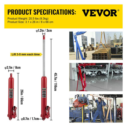 8-Ton Long Ram Hydraulic Jack – Full Side View in Red
Hydraulic Long Ram Jack – Pump Handle and Cylinder Detail
Heavy-Duty 8 Ton Jack – Top Cap and Piston Close-Up
Red Steel Long Ram Jack – Mounted on Engine Hoist Setup
Shop Crane Hydraulic Jack – Long Stroke Adjustment View