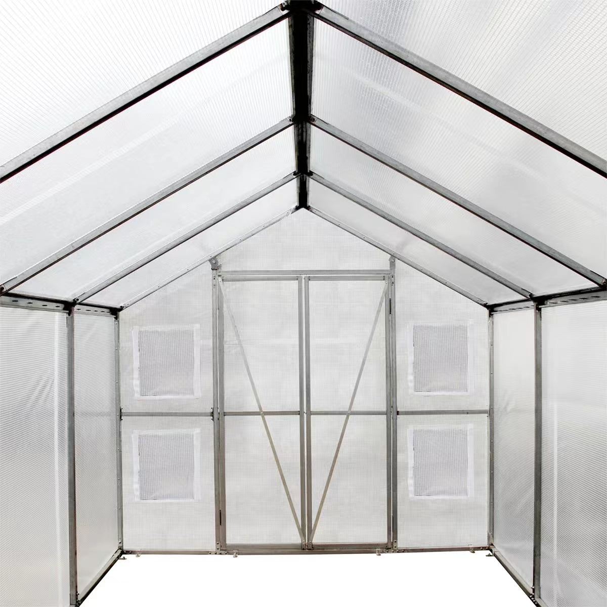 8x13 walk-in PVC greenhouse with metal frame
Greenhouse with dual doors and mesh vents
Side view of 8x26 heavy-duty greenhouse
Gardening shelter for vegetables and herbs