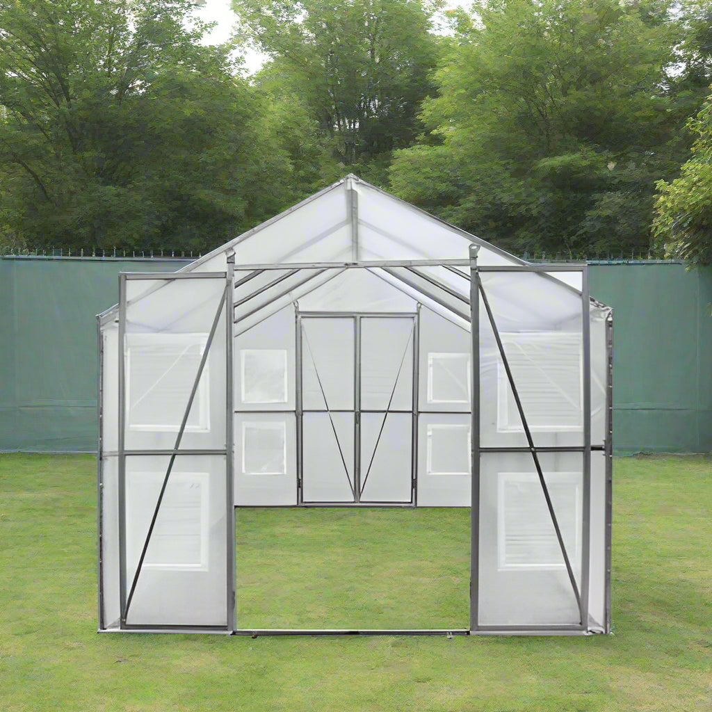 8x13 walk-in PVC greenhouse with metal frame
Greenhouse with dual doors and mesh vents
Side view of 8x26 heavy-duty greenhouse
Gardening shelter for vegetables and herbs