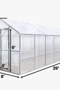 8x13 walk-in PVC greenhouse with metal frame
Greenhouse with dual doors and mesh vents
Side view of 8x26 heavy-duty greenhouse
Gardening shelter for vegetables and herbs