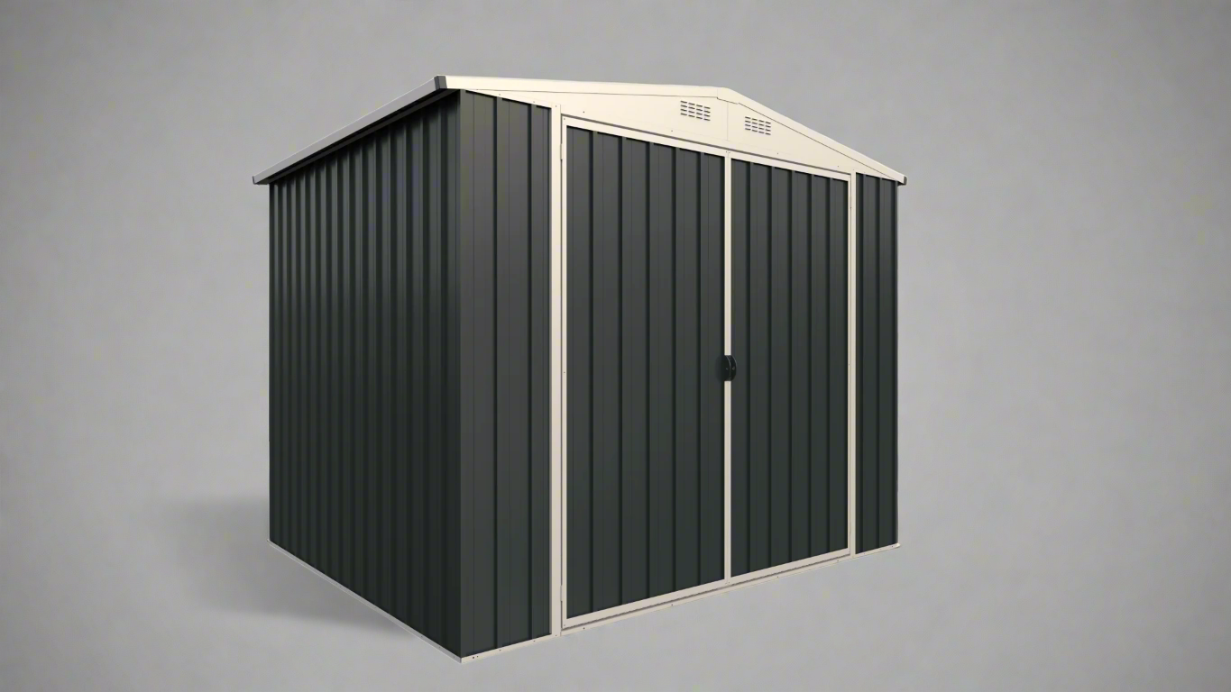 "8x6 FT gray metal tool shed with sloped roof and double doors"

"Interior view of compact galvanized steel storage shed"

"Backyard outdoor storage shed 8x6 FT with secure access"

"Durable sloped roof shed for tools, bikes, and garden gear"