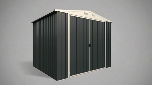 "8x6 FT gray metal tool shed with sloped roof and double doors"

"Interior view of compact galvanized steel storage shed"

"Backyard outdoor storage shed 8x6 FT with secure access"

"Durable sloped roof shed for tools, bikes, and garden gear"
