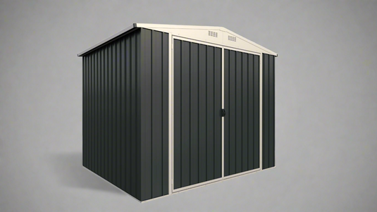 "8x6 FT gray metal tool shed with sloped roof and double doors"

"Interior view of compact galvanized steel storage shed"

"Backyard outdoor storage shed 8x6 FT with secure access"

"Durable sloped roof shed for tools, bikes, and garden gear"