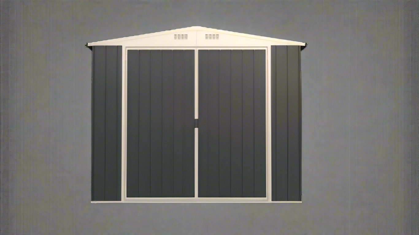 "8x6 FT gray metal tool shed with sloped roof and double doors"

"Interior view of compact galvanized steel storage shed"

"Backyard outdoor storage shed 8x6 FT with secure access"

"Durable sloped roof shed for tools, bikes, and garden gear"
