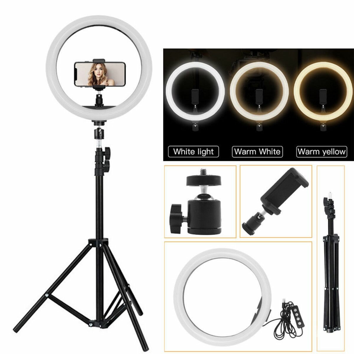New 82" Portable LED Selfie Ring Light with Tripod & Phone Holder – USB Powered | SKU: CL19 - with | Sold by Uncle Wiener's Wholesale