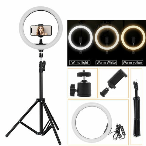 New 82" Portable LED Selfie Ring Light with Tripod & Phone Holder – USB Powered | SKU: CL19 - with | Sold by Uncle Wiener's Wholesale