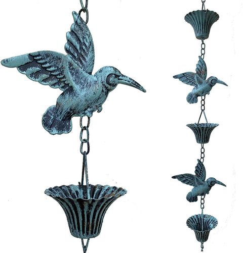 New 8.5FT Metal Rain Chain with Hummingbird Cups – Decorative Garden Water FeatureS1286 - with | Sold by Uncle Wiener's Wholesale