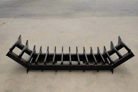 87 Inch Skid Steer Push Rake with Side Wings
Heavy-Duty Skid Steer Rake Blade for Land Clearing
Spaced Tine Rake Blade Attachment
Skid Steer Rake Blade Side View
Front View of Brush Rake Blade Attachment