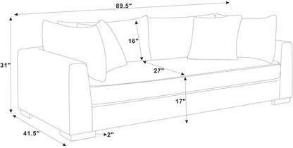 89.5” Square Arm Couch – Modern Living Room Setup
3-Seater Sofa with Toss Pillows – Front View
Upholstered Contemporary Sofa – Side Angle
Soft Plush Back Cushions – Detail Close-Up
Modern Beige Fabric Sofa – Apartment Living Room